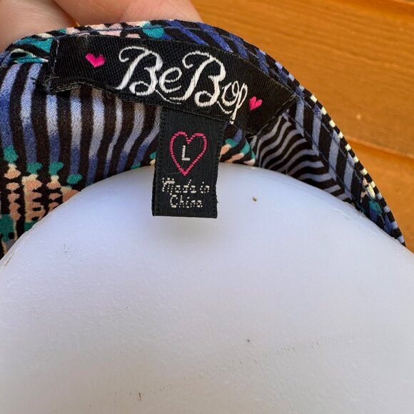 BeBop Blue & Multicolor Chevron Sleeveless Tie Waist Dress Size L - Picture 2 of 9